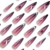 JP3475-Blood Moon Stiletto Press Ons: Obsidian Ombré ✦ Crushed Diamond Venom​​ 💎 Make Salons Bleed Envy!