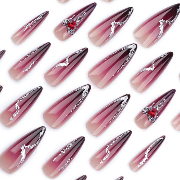 JP3475-Blood Moon Stiletto Press Ons: Obsidian Ombré ✦ Crushed Diamond Venom​​ 💎 Make Salons Bleed Envy!