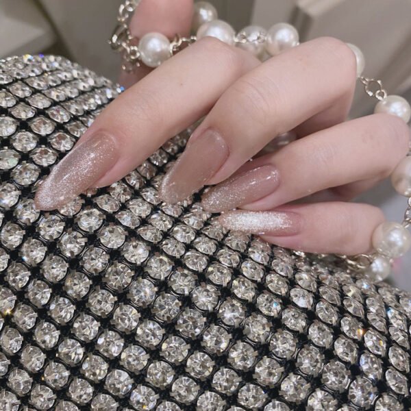 JP892-🍁 Timeless Amber Elegance: Crystal Cat Eye Almond French Tips