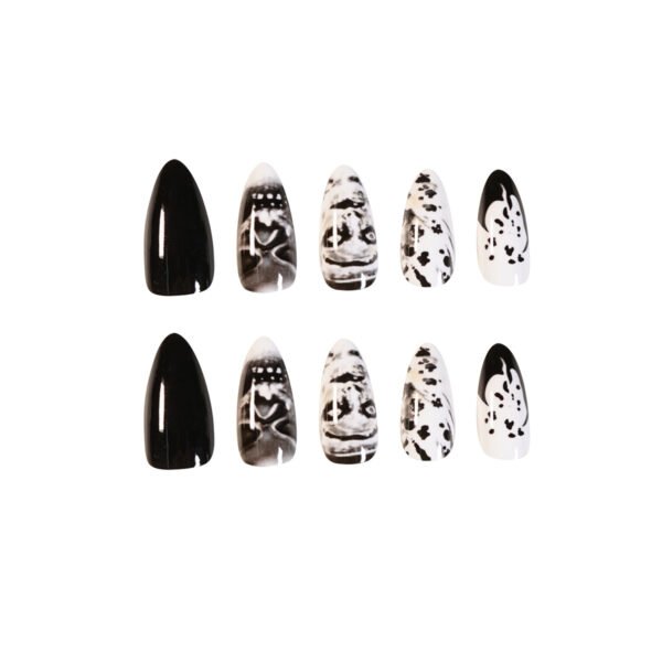 21838450921_2037667256 JP944-Claim Your Dark Elegance: Reusable French Stiletto Press-Ons with Skull Art | Salon-Level Goth Nails, Zero Commitment