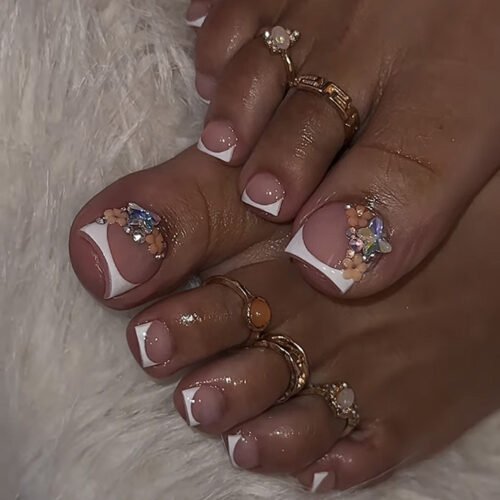 JP3799-Effortless Floral French Toe Nails | Instagram-Worthy Pedicure Press-Ons ​​Sandal-Ready Perfection in 90 Seconds: Your Secret to Viral Feet​