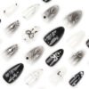 JP3399-Black Magic Rebellion: Reusable Gothic Ombré Almond Nails w/ 3D Bows & Silver Stars​​ Salon-Quality Edge Without the Commitment or Cost