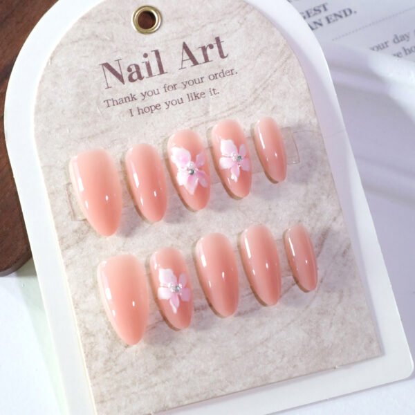 JL0684-Blushed Almond Press On Nails | Weightless 3D Blossom French Tips Reusable Short Almond Perfection – Waterproof & Salon-Grade