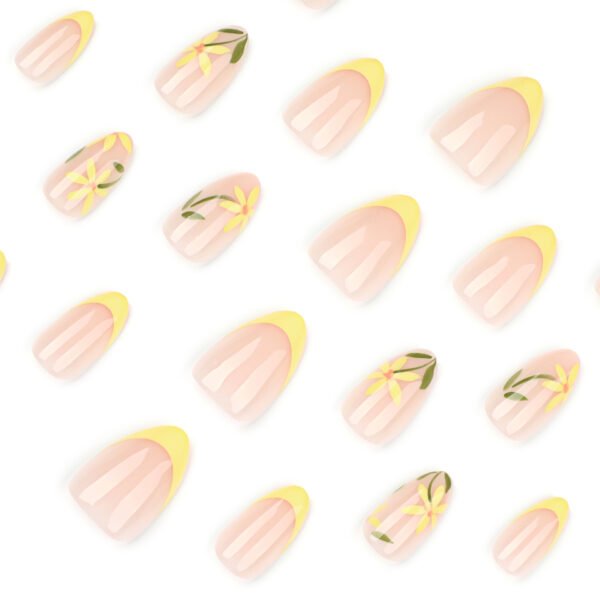 O1CN0115d7eW2NGHyKiFdkw_!!4234819935-0-cib JP3938-Sunny Blooms Reusable Press On Nails: Effortless French Manicure with Floral Charm Short Almond Yellow Nails - Waterproof & Salon Quality Without the Salon Visit