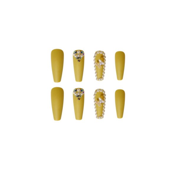 JP1312-✨ Unlock Unapologetic Glam: Mustard-Glow Crystal Butterfly French Tips | Ultra Long T-Shape Reusable Press-Ons