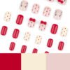 JP3597-Sweet Whiskers & Bows: Cozy French Press-Ons for Fall/Winter  Autumn French Tip Press Ons | Cat Print Red Bows Reusable Nails