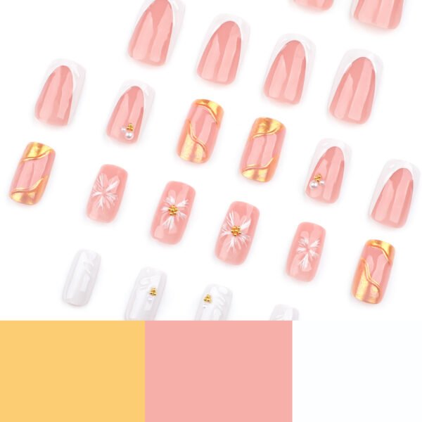 JP3713-Elevated French Nails: 3D Sunflower Minimalism | Reusable Salon-Grade Press-Ons ​​Understated Luxury Reborn: Effortless Garden Elegance at Your Fingertips​