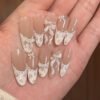 JL0671-​​ Effortless French Elegance: Reusable Almond Short Press On Nails with Silk Bow Design (Waterproof & Salon-Quality)  ​​​​ Get a 15-Minute Salon Gel Manicure at Home – Zero Damage, Endless Charm