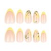JP3938-Sunny Blooms Reusable Press On Nails: Effortless French Manicure with Floral Charm​​ Short Almond Yellow Nails - Waterproof & Salon Quality Without the Salon Visit
