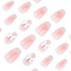 JP3606-Blush Whisper Ballet Nails: Reusable Cat-Eye French with 3D Bows | Waterproof Sweet Luxury