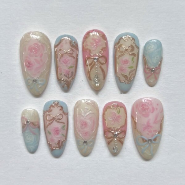 JP3918-Secret Garden Almonds: Monet-Style Press-Ons | Paint Your Passion, Skip Salon Chains ​​Tired of Salon Predictability? Wear Art Gallery Elegance.​