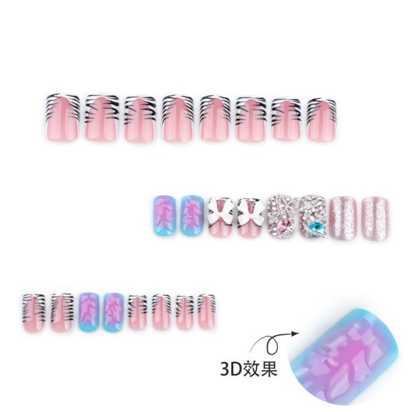 JP3654-Effortless Luxury: Reusable Zebra Print French Nails w/ Dazzling Diamonds ✨