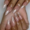 JP3634-Valentine’s French Tip Press Ons | Pearl Nude & Bow Reusable