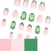 JP3837-Crisp Green French Press On Nails | Summer's Little Fresh Edit Reusable Short Round Mani in 60 Seconds – Pool-Proof Joy