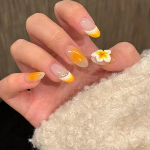 JL0677-Effortless French Elegance: 3D Floral Almond Press-On Nails (Reusable & Waterproof) ​​Ditch Salon Damage. Rediscover Joy in 90-Second Luxury.​