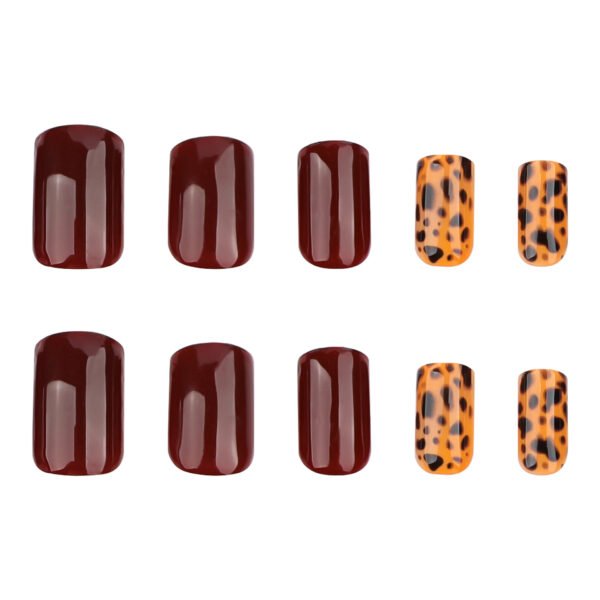 JP3603-Maillard Fall Press On Nails: Burgundy, Leopard & Square French Tips - Reusable Luxury ​​Embrace Autumn’s Edge: Salon-Worthy Style in Minutes, Not Hours.​