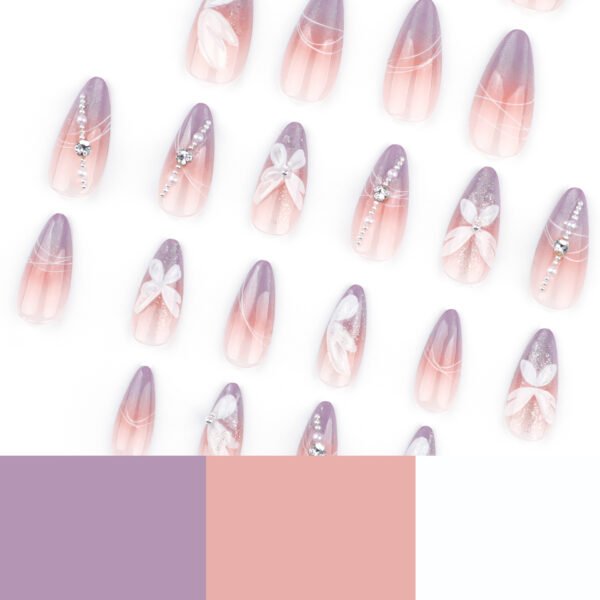 JP3621-Nebula Almond Press Ons | Purple Cat Eye French + Diamond Chains ✦ 3D Celestial Nails (Reusable Waterproof)​​ ​​Subtitle:​​ Salon-Worthy Cosmic Manicure in 8 Minutes ✨ Galaxy Glam That Survives Tears & Champagne  (Hero Image: Moody purple gradient nails catching light, diamond chains glinting against dark velvet)