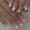 JP3914-Botanical French Press Ons | Dainty White Floral Almond Shorties (Reusable & Waterproof)