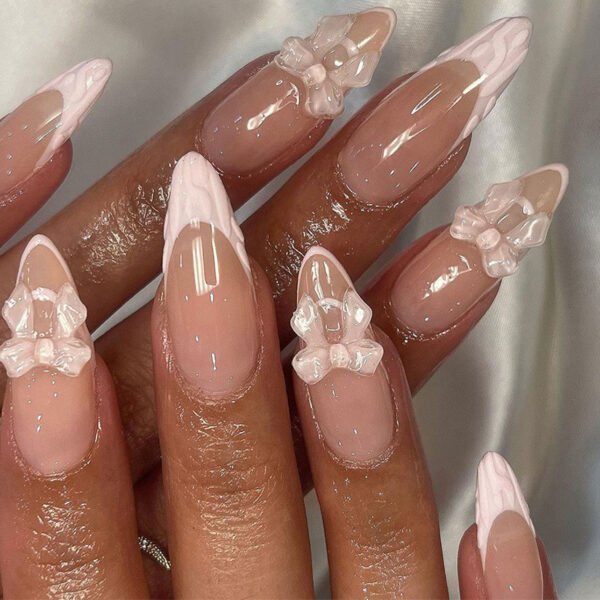 O1CN013z2WnL2NGHvgbarPH_!!4234819935-0-cib JP3602-Dainty Dream Nails: Reusable Pink French Tips w/ 3D Crystal Bows ✨