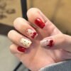 JP3597-Sweet Whiskers & Bows: Cozy French Press-Ons for Fall/Winter  Autumn French Tip Press Ons | Cat Print Red Bows Reusable Nails