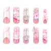 JP3555-Coquette Leopard Coffin Nails: Diamond Dust French Tips & Pink Glitter | Waterproof Pro Glam