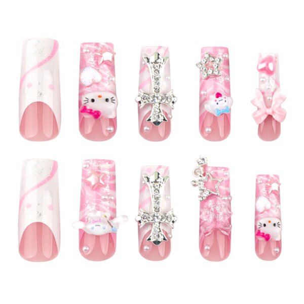 O1CN014F8oBI2NGHvrMAkIH_!!4234819935-0-cib JP3555-Coquette Leopard Coffin Nails: Diamond Dust French Tips & Pink Glitter | Waterproof Pro Glam
