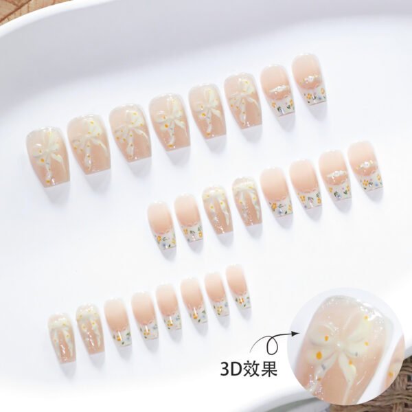 JL0681-Chic French Ballet Press-Ons with 3D Bows & Cat-Eye Shine | Reusable Salon Nails at Home