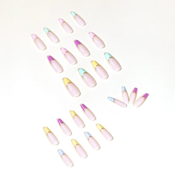 JP1119-Dazzling French Tip Ballet Press-On Nails: Waterproof, Reusable & Rainbow Accented Elegance for Effortless Glam​​  (Perfect for dancers, on-the-go professionals & fashion-forward souls craving runway-ready nails in minutes)