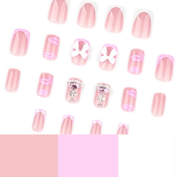JP3655-Sweet French Kiss Nails | Reusable Pink Lip Print Short Squares