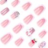 JP3652-Kawaii Meow French Press-Ons: Reusable Pink Cat Nail Set with Bows - Waterproof & Salon-Grade