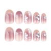 JL0678-Blushed French Press On Nails | Short Oval Florals Summer’s Ethereal Mani – Reusable & Saltwater-Proof