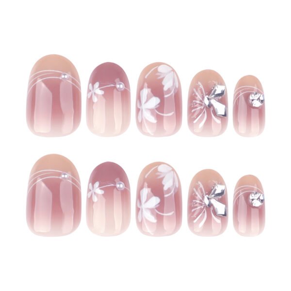 JL0678-Blushed French Press On Nails | Short Oval Florals Summer’s Ethereal Mani – Reusable & Saltwater-Proof