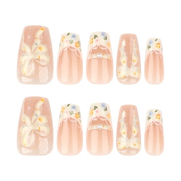 JL0681-Chic French Ballet Press-Ons with 3D Bows & Cat-Eye Shine | Reusable Salon Nails at Home