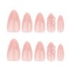 JP3617-✨ Effortless Fairycore: Rosé Buttercup Almond Press-Ons (3D Ice Diamond Bows ✨ Reusable & Waterproof)