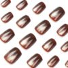 JP2655-☕️ Get Cozy-Chic Nails in Minutes: Hazelnut French Cat Eye Press-Ons!