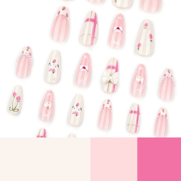 O1CN016cSdk42NGHynPRze3_!!4234819935-0-cib JP3915-Bonbon Brilliance Almonds: Strawberry Bow Press-Ons | Irresistible Parisian Sweetness Salon Cuteness Crumbling? Your Joy Blooms in 9 Minutes.