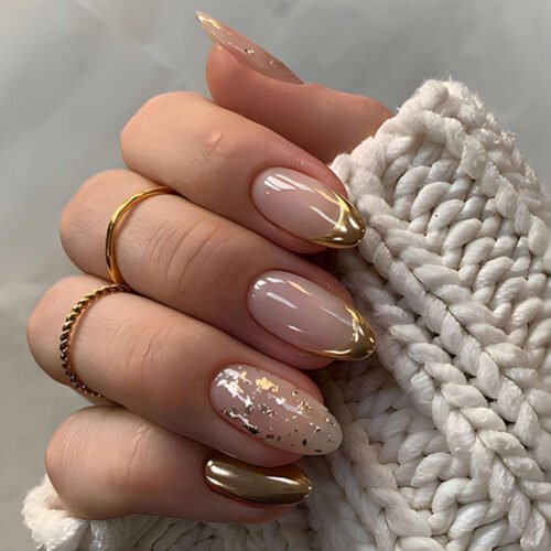 JP3749-Pearlescent French Almond Press-Ons | Diamond Dust Shimmer | Reusable Salon Escape ​​Instant Light Capture: Your Secret Glow Revolution​
