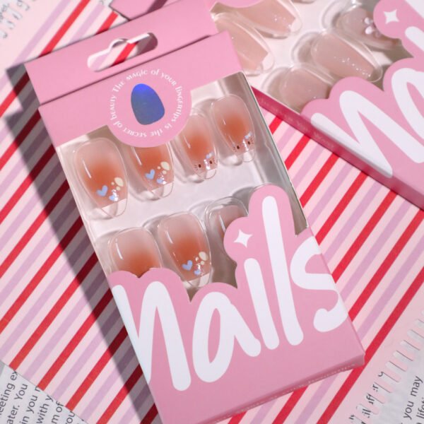 JL0691-Blush & Whispers: Short French Tips with Tiny Hearts (Reusable & Waterproof)