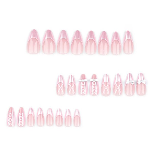 JP3275-Blushing French Almond Nails | Pearl & Pink Bow Press Ons - Sweetheart Reusable Manicure (Waterproof)​​  ​​Subtitle:​​ Your Instant Pretty-Girl Aesthetic ✨ - 8 Min Salon-Grade Cuteness Without Appointment Jail!  (Hero image: Soft-focus shot of nails on hands holding pastel macarons/strawberry)
