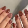 JP2655-☕️ Get Cozy-Chic Nails in Minutes: Hazelnut French Cat Eye Press-Ons!
