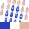 JP3538-Bohemian Rhapsody Almond Nails | Ceramic Blue Hearts & Tribal French Tips | Waterproof Festival-Ready Press Ons​​  ​​Subtitle:​​ Salon-Grade Artisan Nails That Survive Desert Sunsets & Ocean Depths