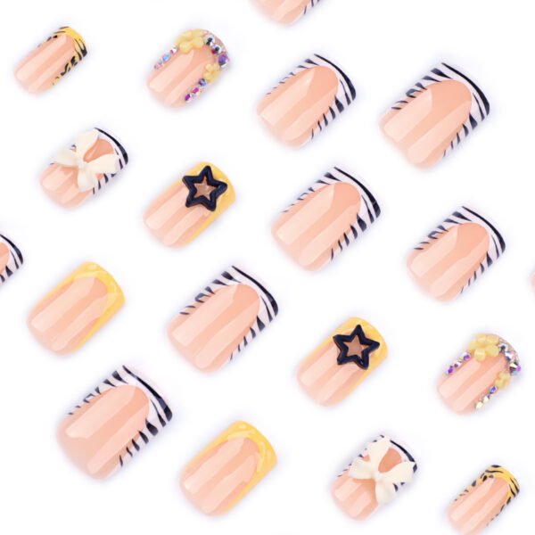 JP3656-Zebra French Press-On Nails | Reusable Animal Print Square Tips (Mid-Length)