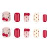 JP3597-Sweet Whiskers & Bows: Cozy French Press-Ons for Fall/Winter  Autumn French Tip Press Ons | Cat Print Red Bows Reusable Nails