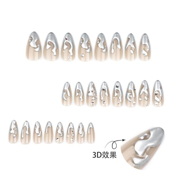 O1CN018NNQTY2NGHtpU4NKM_!!4234819935-0-cib JP3427-French Almond Liquid Silver Press Ons | 3D Chrome Gel Drip & Crystal Fake Nails | Salon Alternative