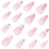 JP3275-Blushing French Almond Nails | Pearl & Pink Bow Press Ons - Sweetheart Reusable Manicure (Waterproof)​​  ​​Subtitle:​​ Your Instant Pretty-Girl Aesthetic ✨ - 8 Min Salon-Grade Cuteness Without Appointment Jail!  (Hero image: Soft-focus shot of nails on hands holding pastel macarons/strawberry)