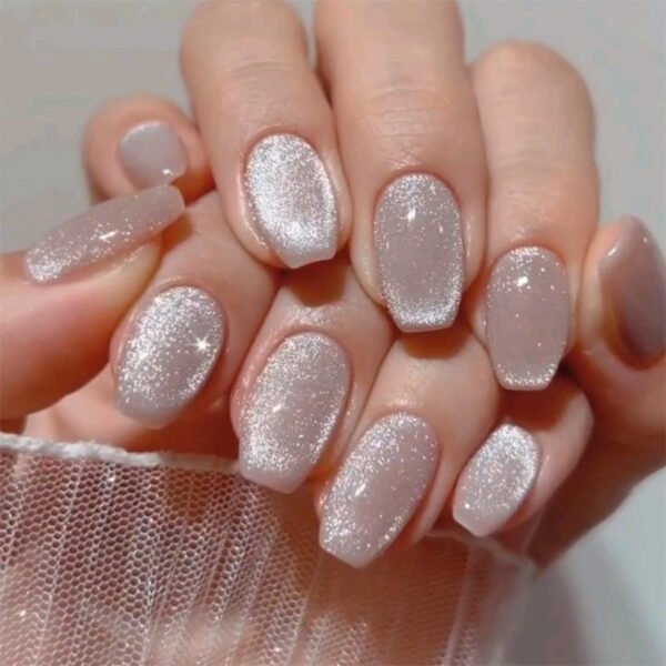 JP3730-💗 Ballet-Ready Radiance in Minutes: Pink French Cat Eye Press-Ons!