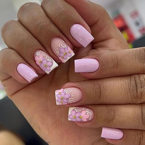 JP3773-Summer Bliss French Press-Ons: Dainty Square Florals That Breathe (Reusable & Effortless!) ​​Skip the Salon, Savor the Simplicity​