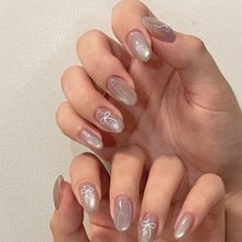 JP3622-Effortless Autumn Elegance: French Cat Eye Toes in Cloud Grey 🌫️ (Reusable Salon Luxury at Home!)