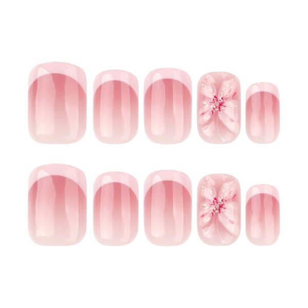 JL0685-Soft French Press On Nails | Reusable 3D Blossom Elegance Short Square Salon Glam in 90 Seconds – Waterproof & Snag-Free