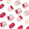 JP3597-Sweet Whiskers & Bows: Cozy French Press-Ons for Fall/Winter  Autumn French Tip Press Ons | Cat Print Red Bows Reusable Nails